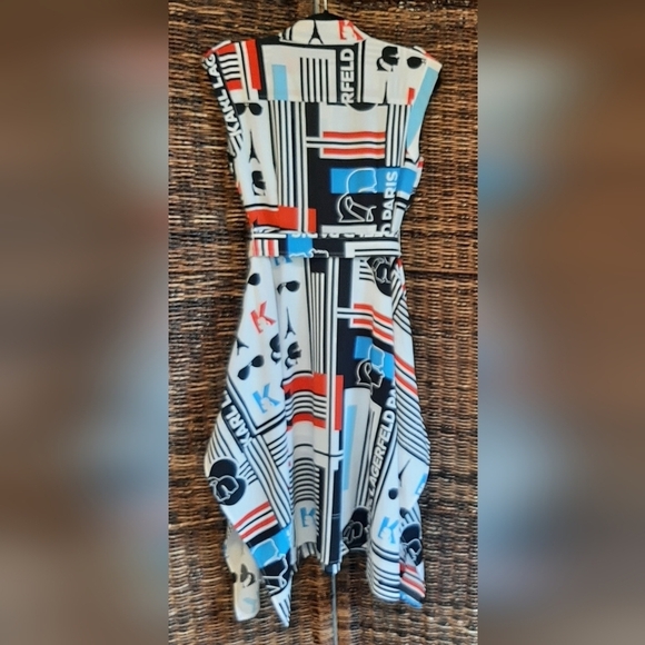 Karl Lagerfeld Paris Eiffel Tower Midi Dress 8 Mod Retro Military Stripes Logo - Picture 2 of 10